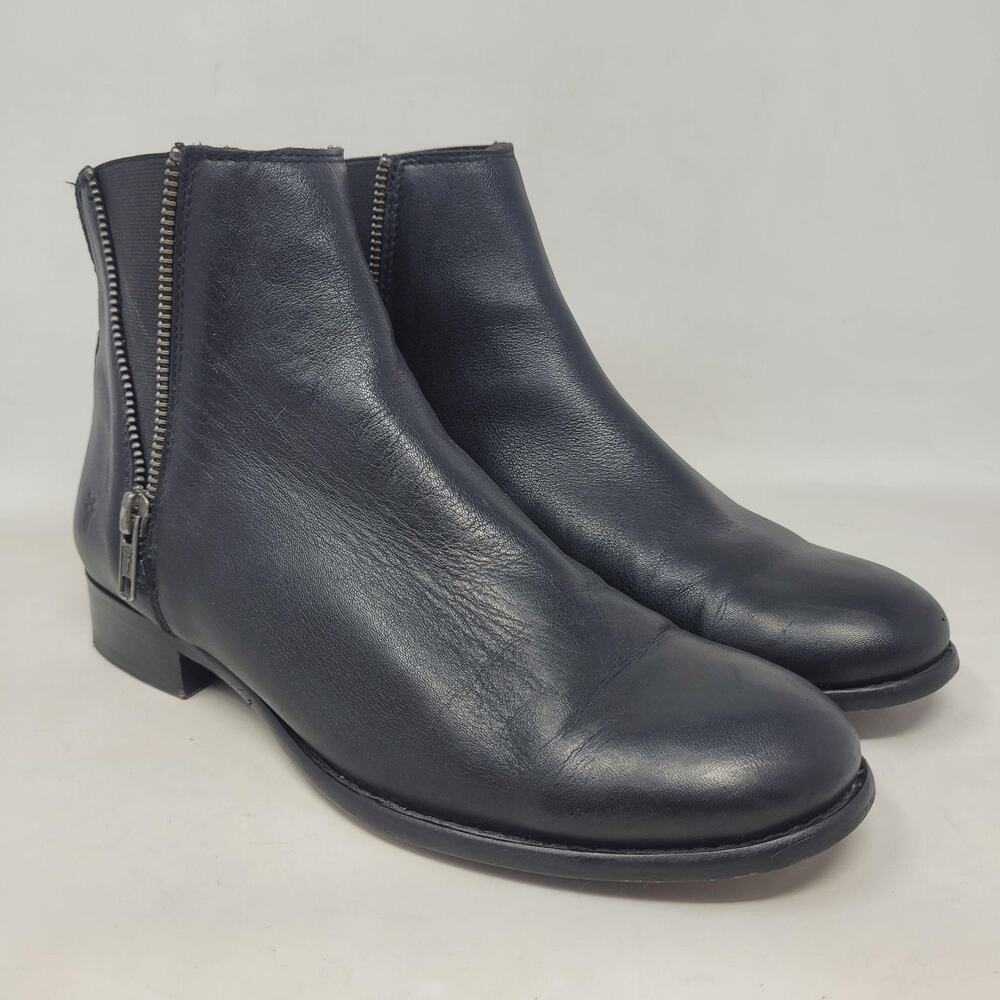 Frye Boots 8B Black Leather‎ Carly Zip Ankle Chelsea Booties Minimalist 3471364